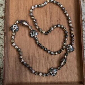 Leopard Jasper and Cloisonne Beaded Necklace